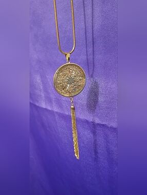 Gold Filigree Medallion Tassel Pendant Necklace